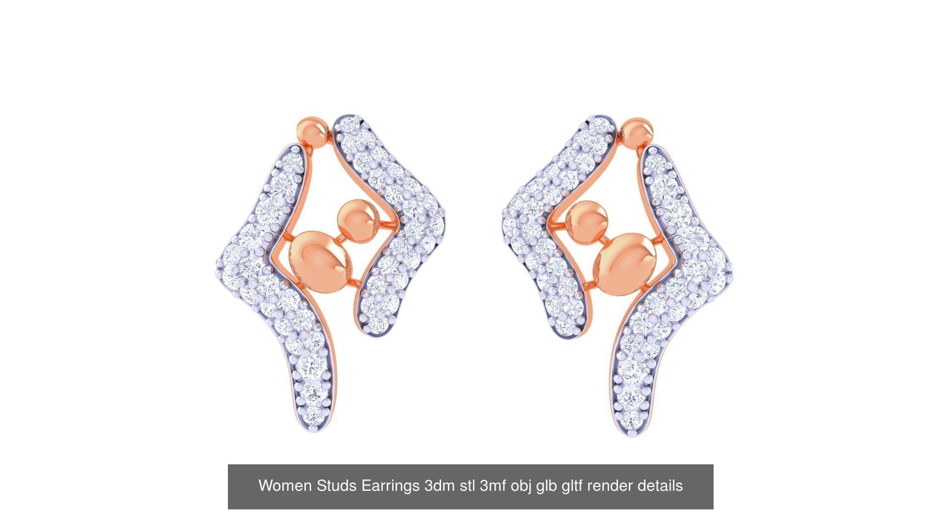 50 Women Studs Earrings 3dm stl 3mf obj glb gltf render details  3D Model Collection_24