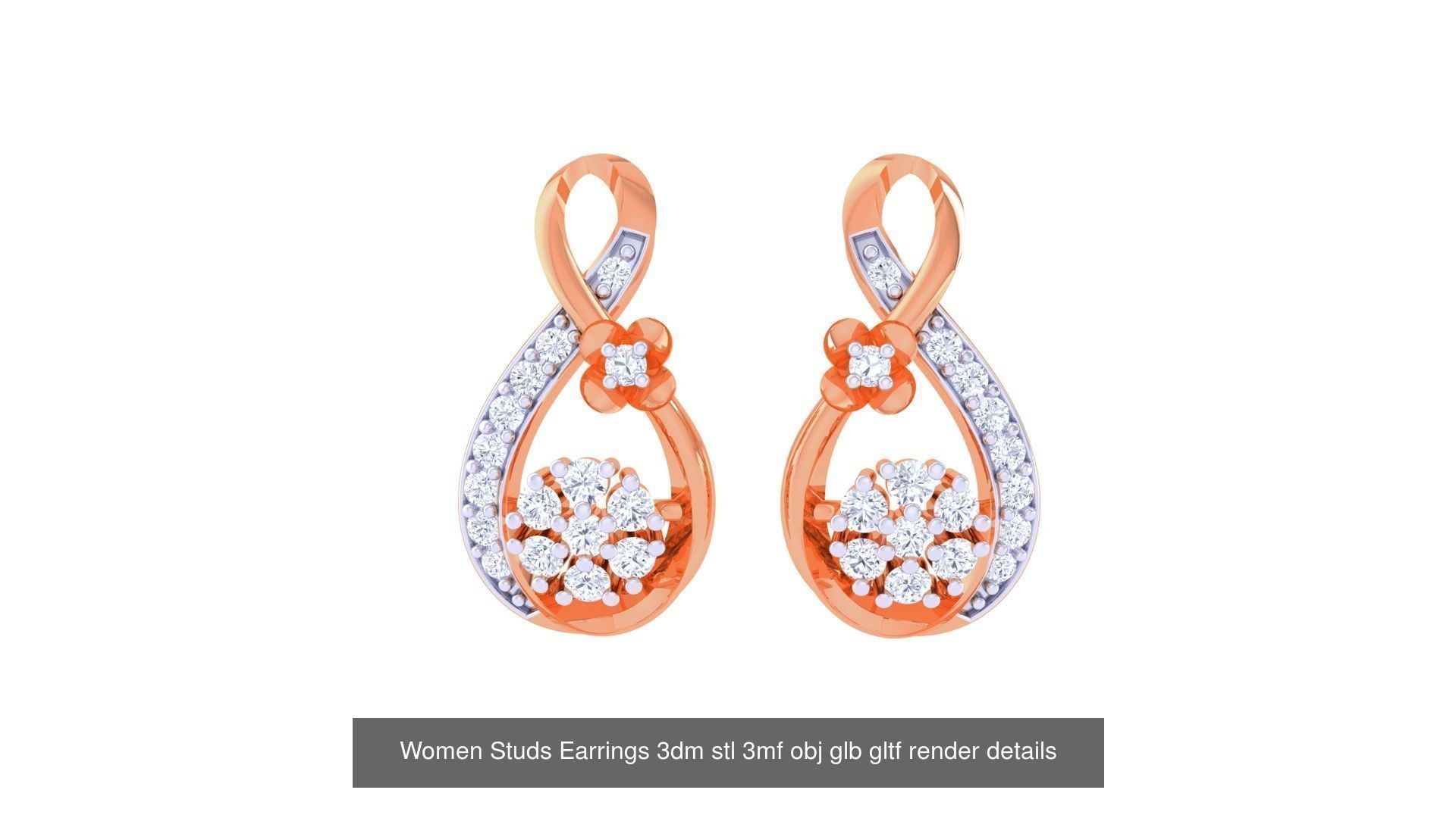 50 Women Studs Earrings 3dm stl 3mf obj glb gltf render details  3D Model Collection_23
