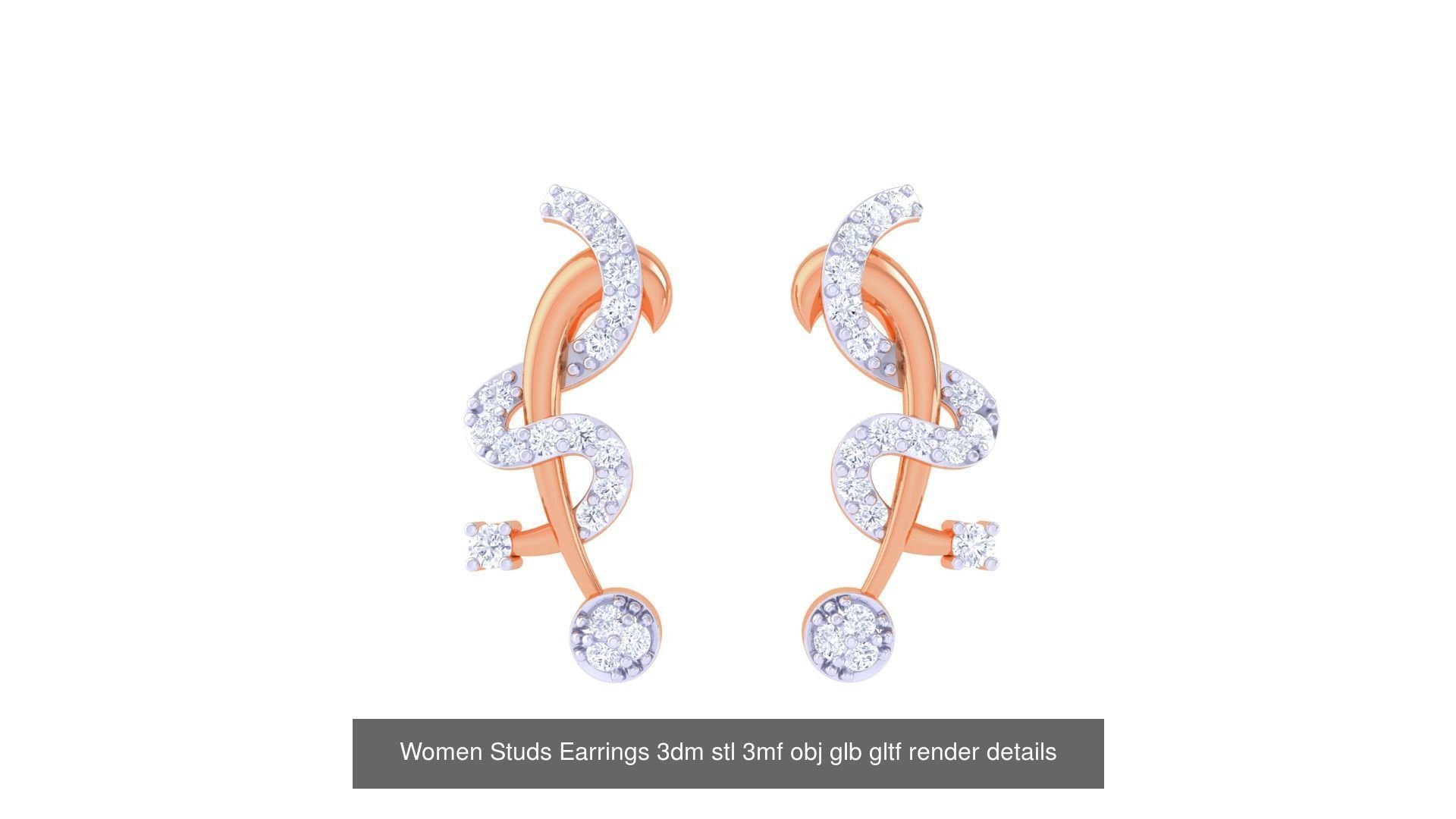 50 Women Studs Earrings 3dm stl 3mf obj glb gltf render details  3D Model Collection_30