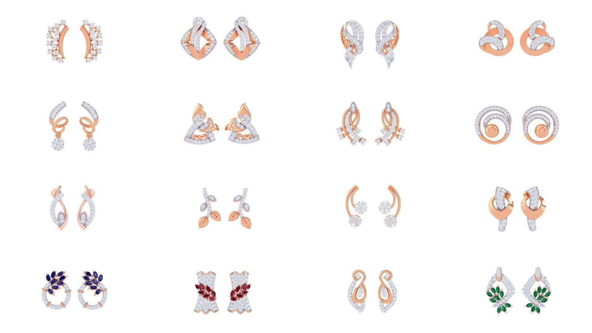 50 Women Studs Earrings 3dm stl 3mf obj glb gltf render details  3D Model Collection_2