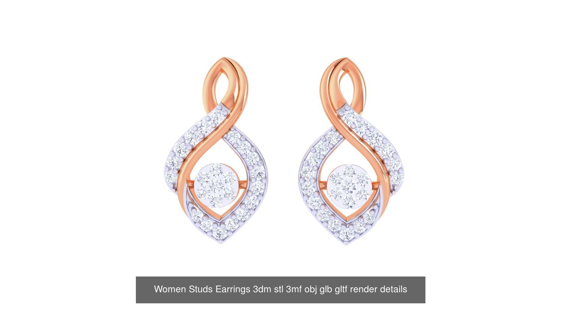 50 Women Studs Earrings 3dm stl 3mf obj glb gltf render details  3D Model Collection_34