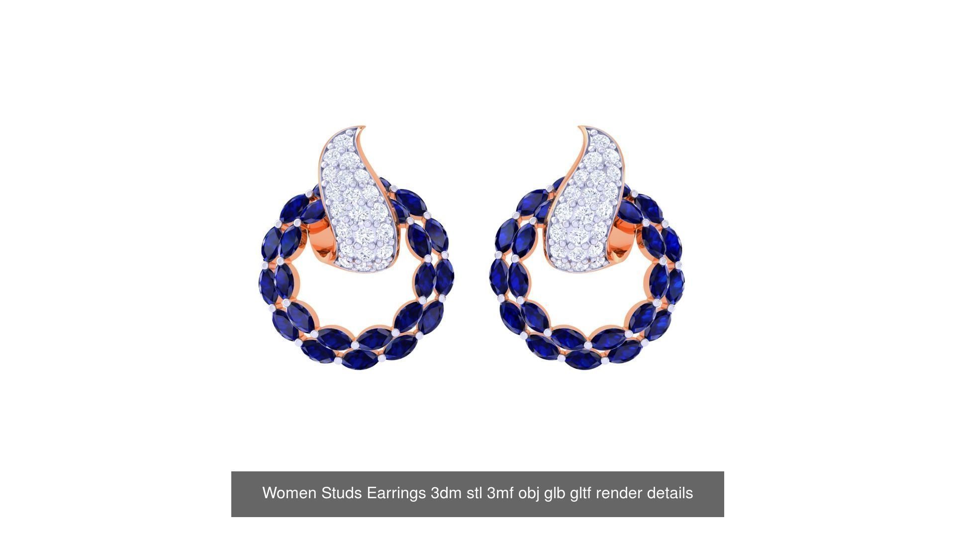 50 Women Studs Earrings 3dm stl 3mf obj glb gltf render details  3D Model Collection_54