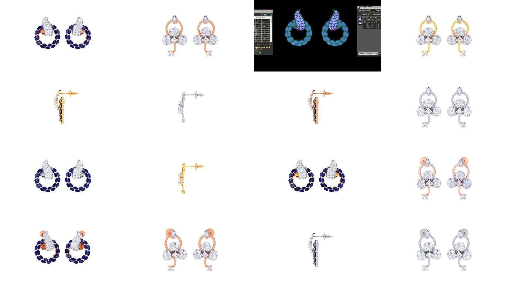 50 Women Studs Earrings 3dm stl 3mf obj glb gltf render details  3D Model Collection_4