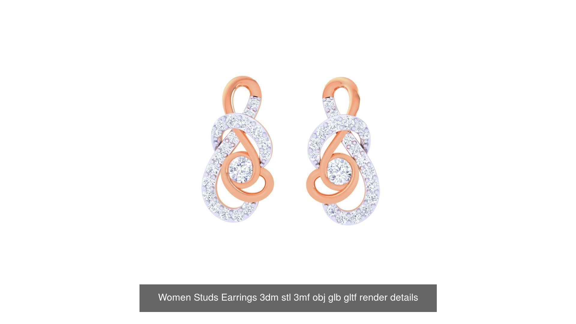 50 Women Studs Earrings 3dm stl 3mf obj glb gltf render details  3D Model Collection_26