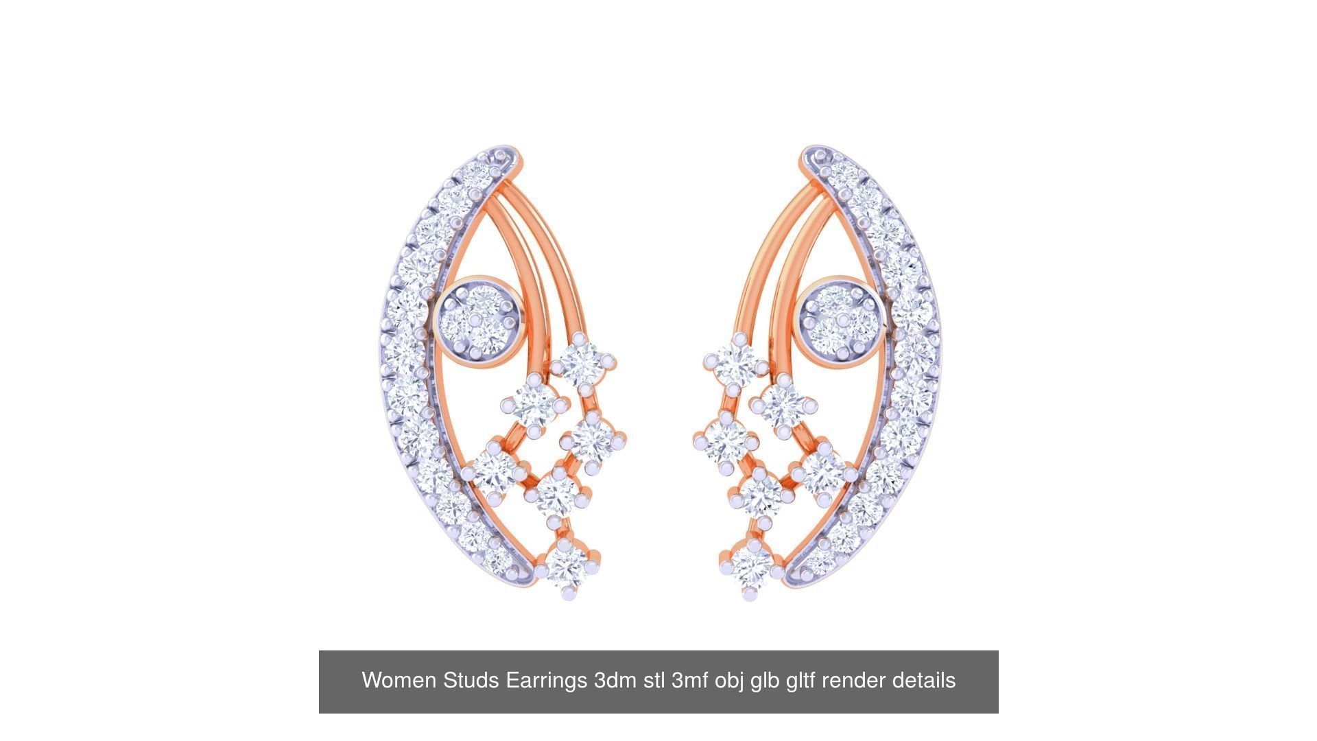 50 Women Studs Earrings 3dm stl 3mf obj glb gltf render details  3D Model Collection_13