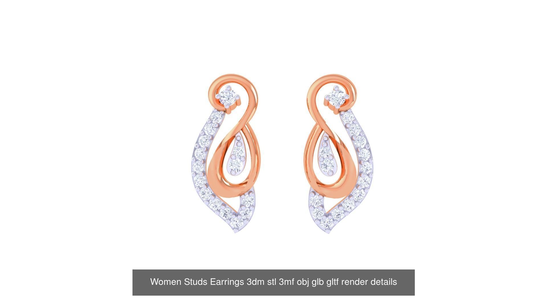 50 Women Studs Earrings 3dm stl 3mf obj glb gltf render details  3D Model Collection_52