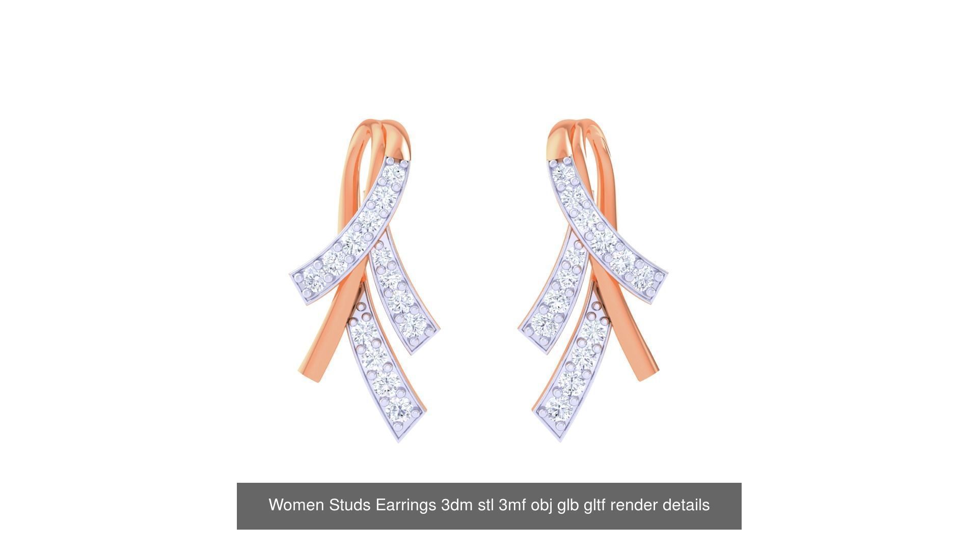 50 Women Studs Earrings 3dm stl 3mf obj glb gltf render details  3D Model Collection_37