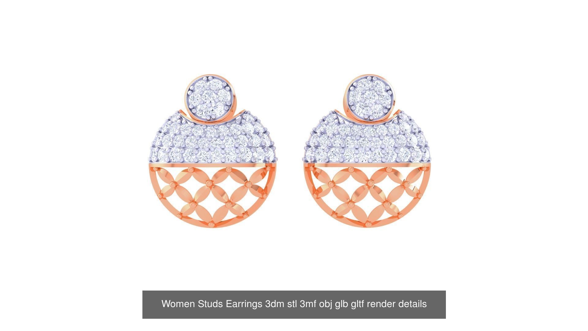 50 Women Studs Earrings 3dm stl 3mf obj glb gltf render details  3D Model Collection_27