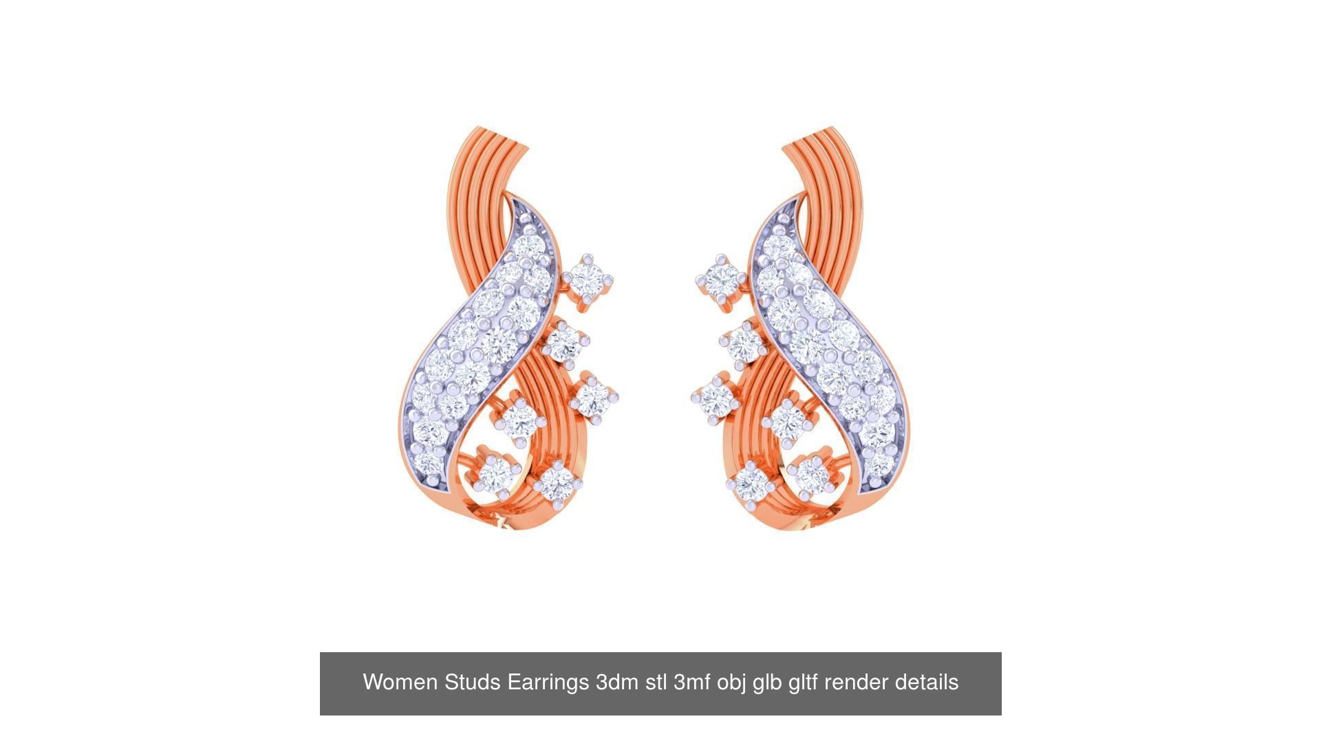 50 Women Studs Earrings 3dm stl 3mf obj glb gltf render details  3D Model Collection_15