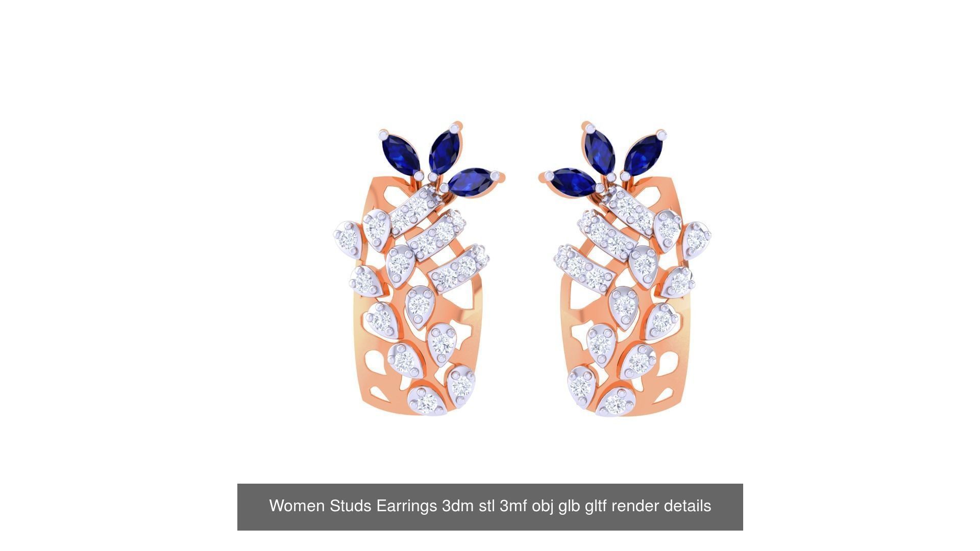 50 Women Studs Earrings 3dm stl 3mf obj glb gltf render details  3D Model Collection_8