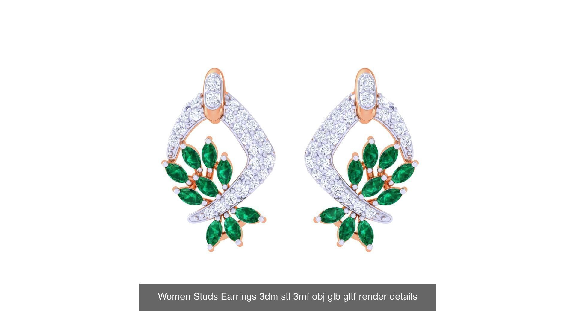 50 Women Studs Earrings 3dm stl 3mf obj glb gltf render details  3D Model Collection_53
