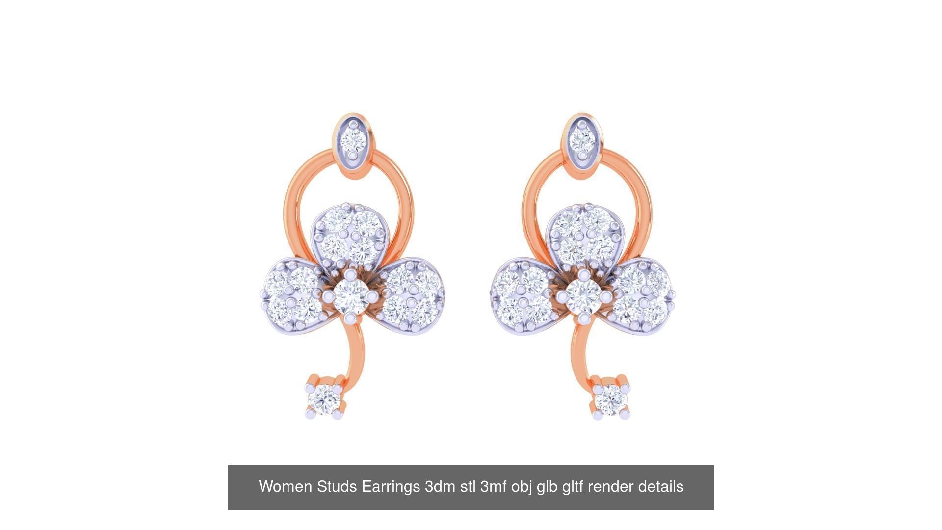 50 Women Studs Earrings 3dm stl 3mf obj glb gltf render details  3D Model Collection_55