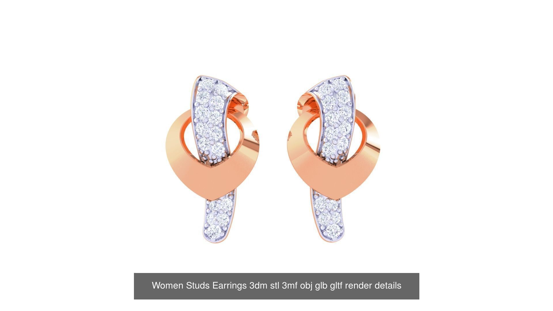 50 Women Studs Earrings 3dm stl 3mf obj glb gltf render details  3D Model Collection_49