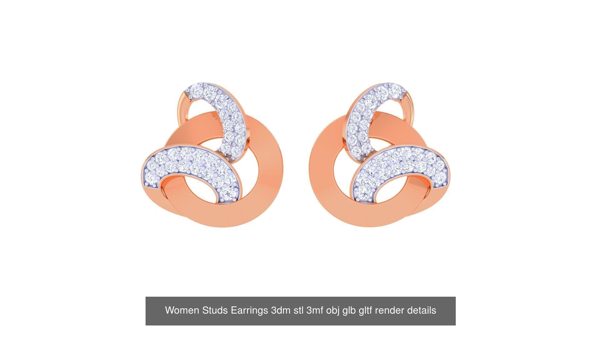 50 Women Studs Earrings 3dm stl 3mf obj glb gltf render details  3D Model Collection_41