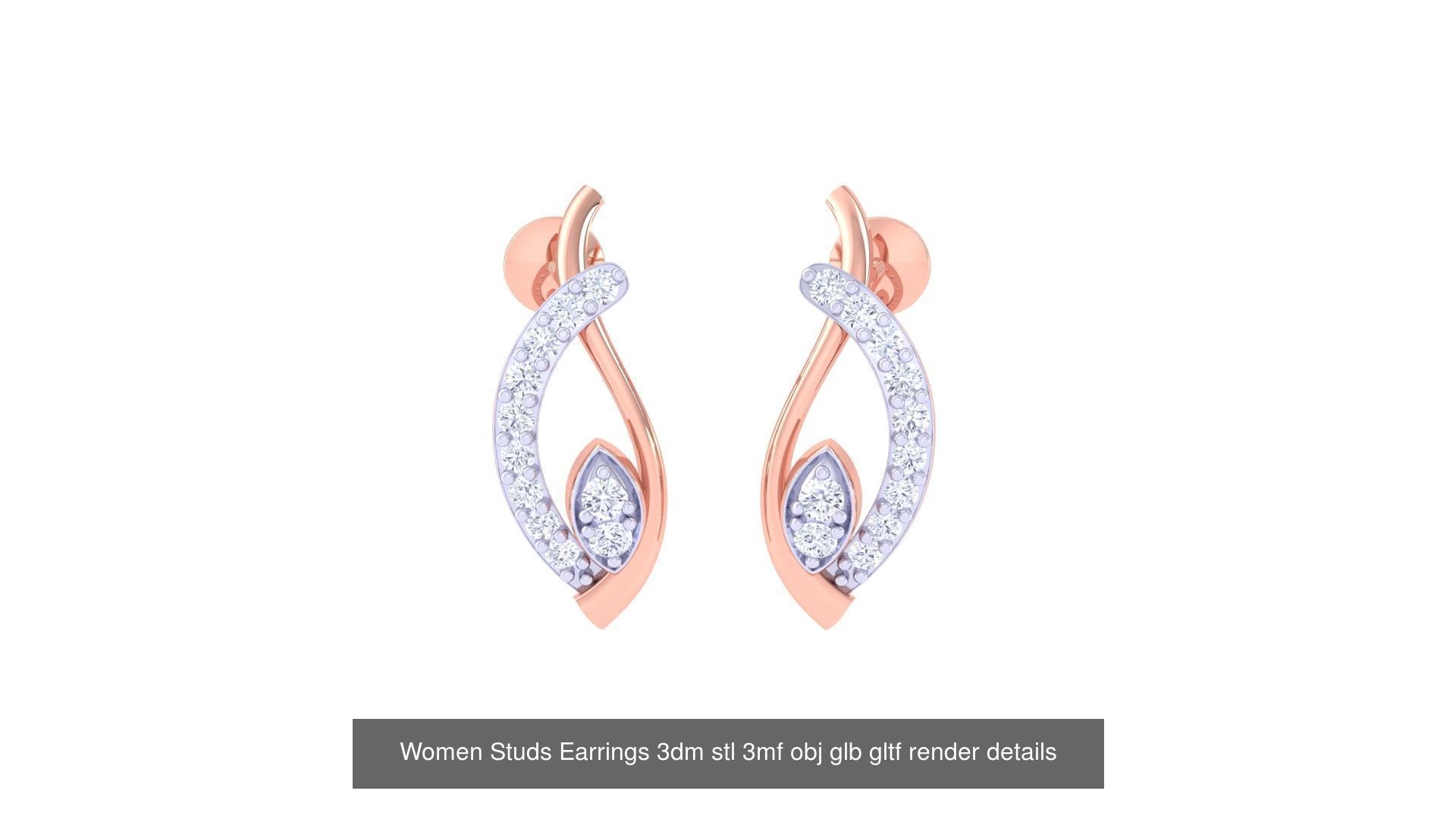 50 Women Studs Earrings 3dm stl 3mf obj glb gltf render details  3D Model Collection_46
