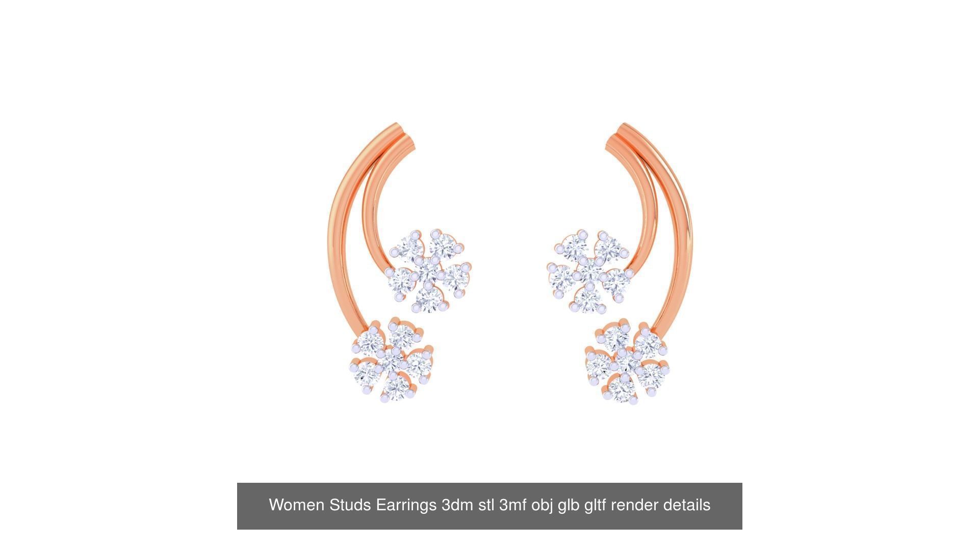 50 Women Studs Earrings 3dm stl 3mf obj glb gltf render details  3D Model Collection_48