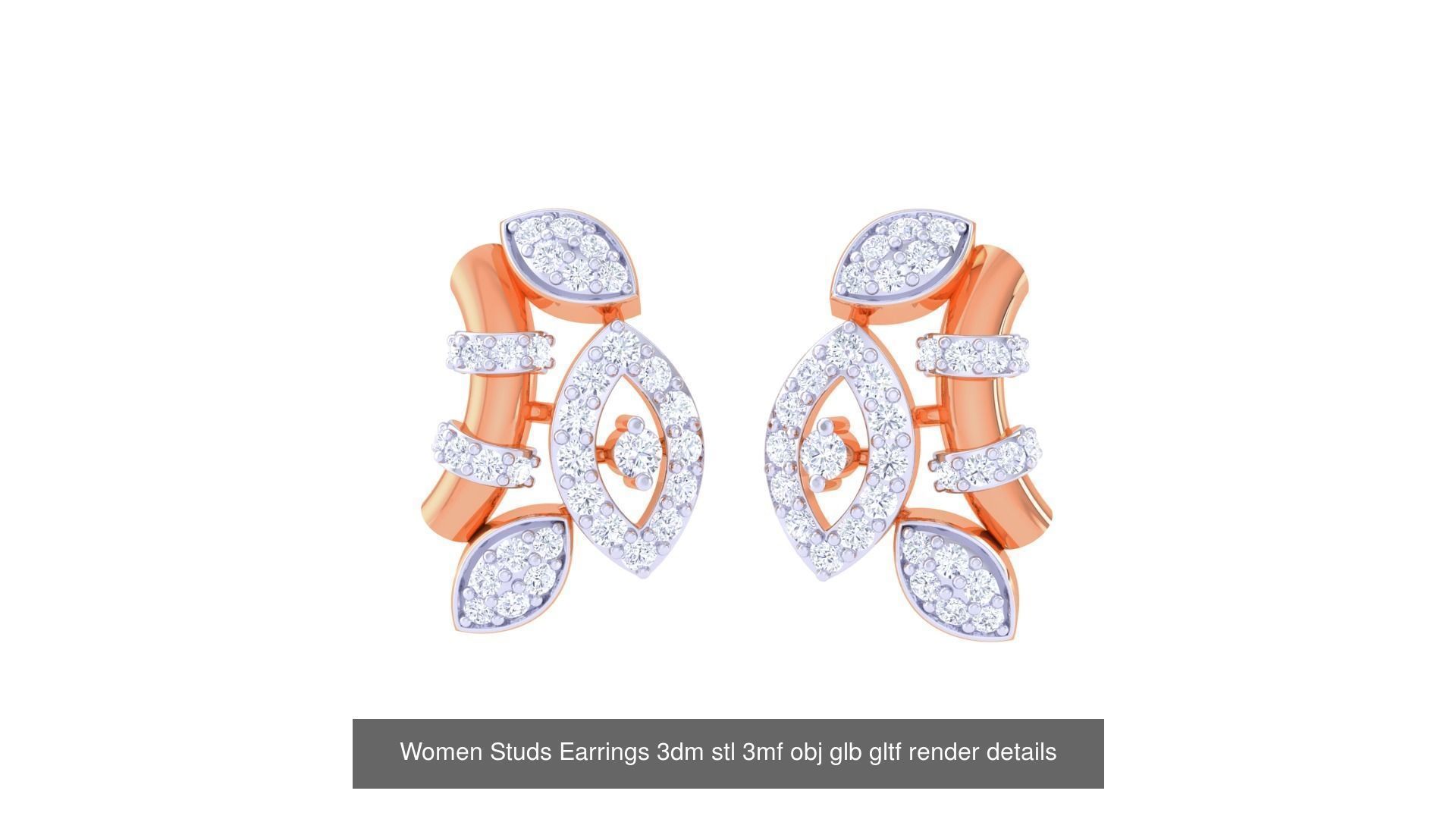 50 Women Studs Earrings 3dm stl 3mf obj glb gltf render details  3D Model Collection_10