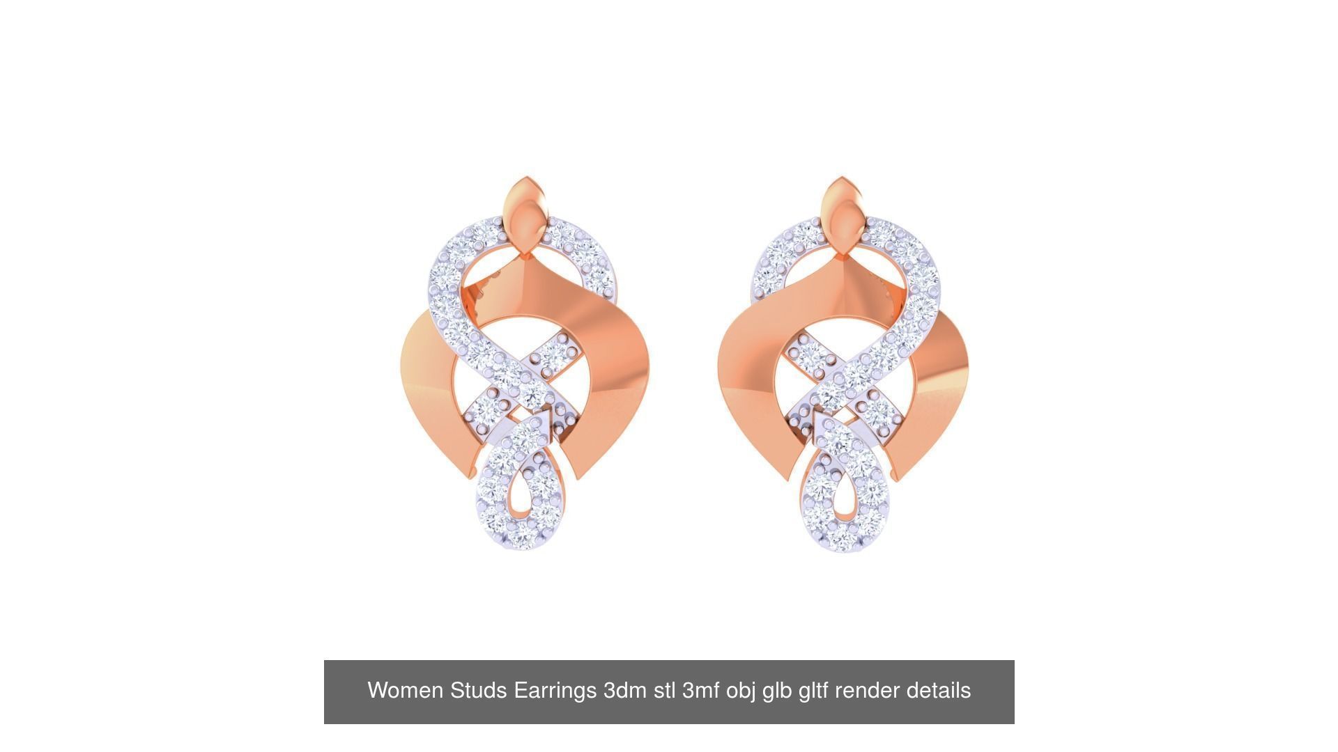 50 Women Studs Earrings 3dm stl 3mf obj glb gltf render details  3D Model Collection_32