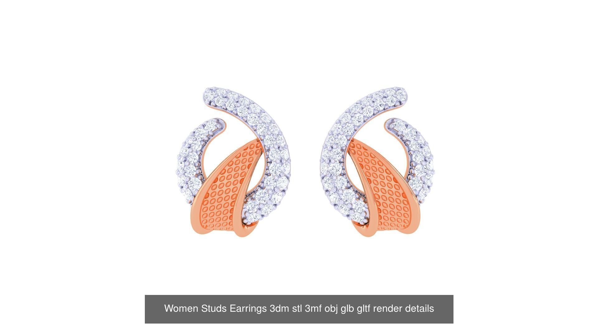 50 Women Studs Earrings 3dm stl 3mf obj glb gltf render details  3D Model Collection_17