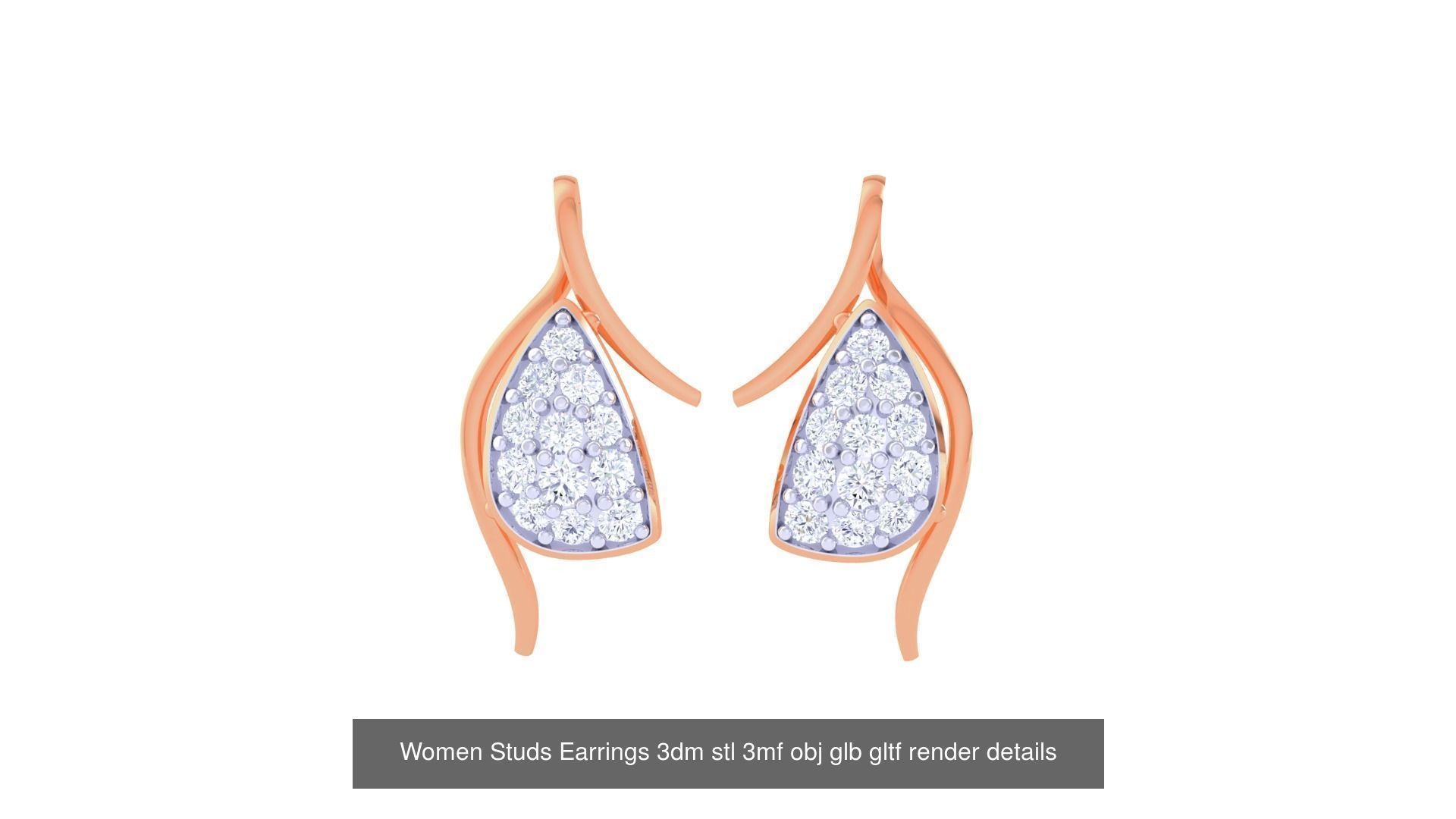 50 Women Studs Earrings 3dm stl 3mf obj glb gltf render details  3D Model Collection_36