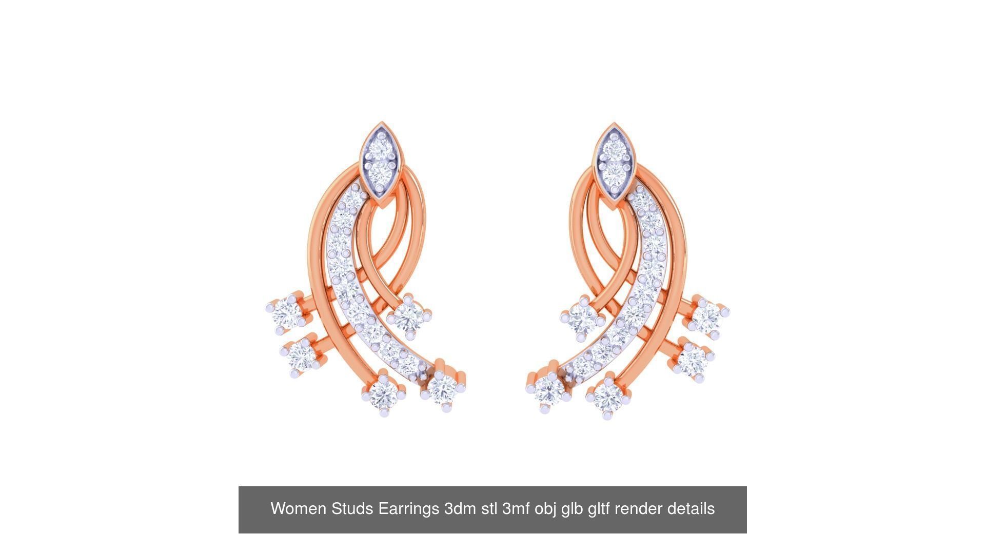 50 Women Studs Earrings 3dm stl 3mf obj glb gltf render details  3D Model Collection_44