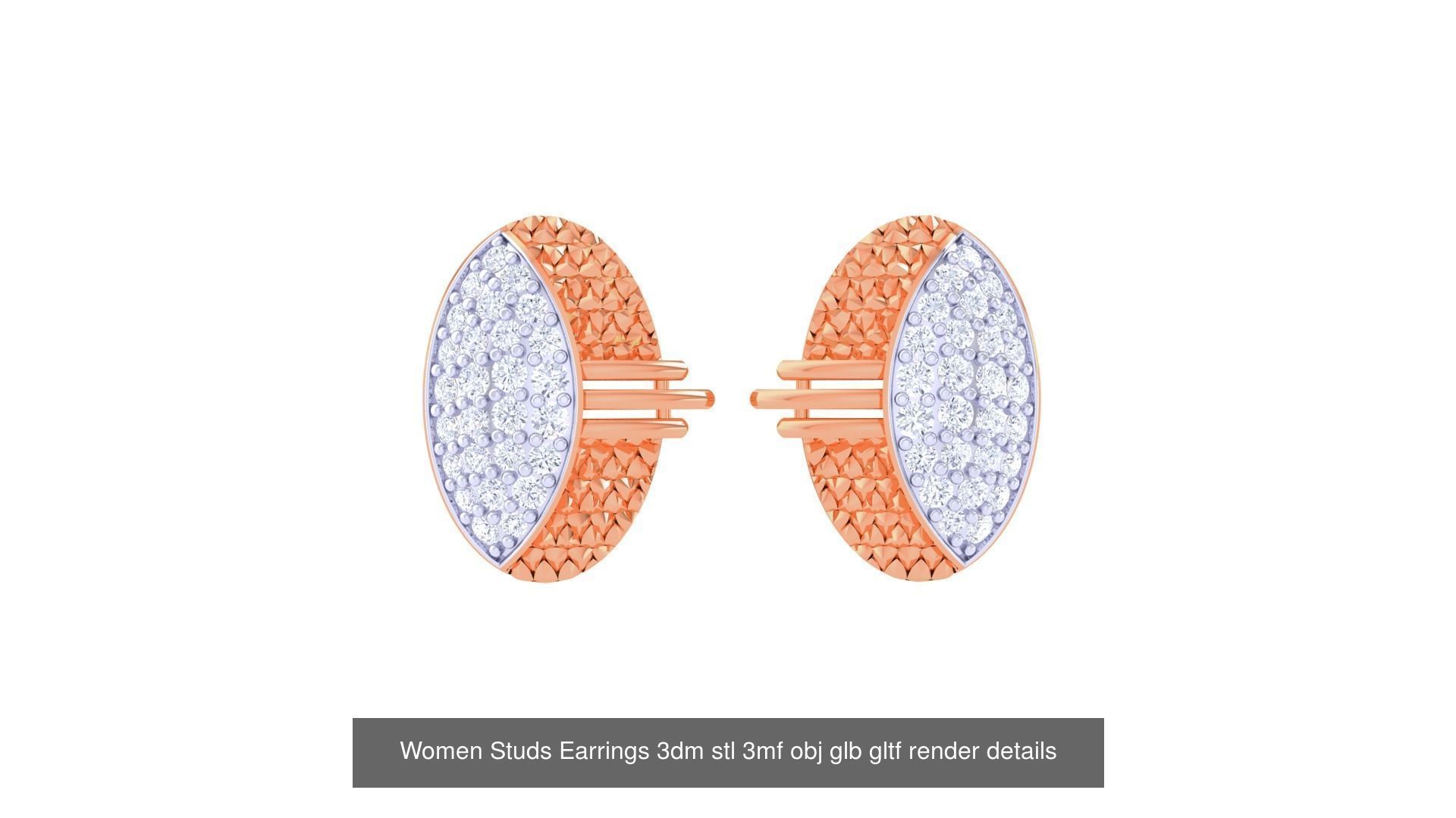50 Women Studs Earrings 3dm stl 3mf obj glb gltf render details  3D Model Collection_16