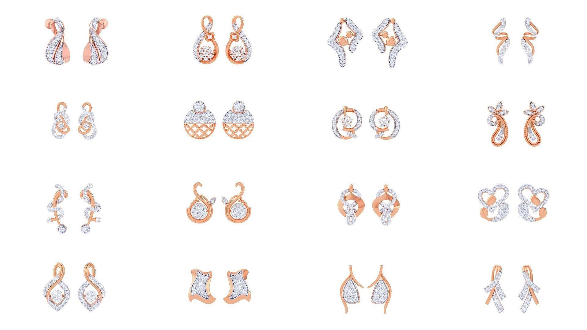 50 Women Studs Earrings 3dm stl 3mf obj glb gltf render details  3D Model Collection_1