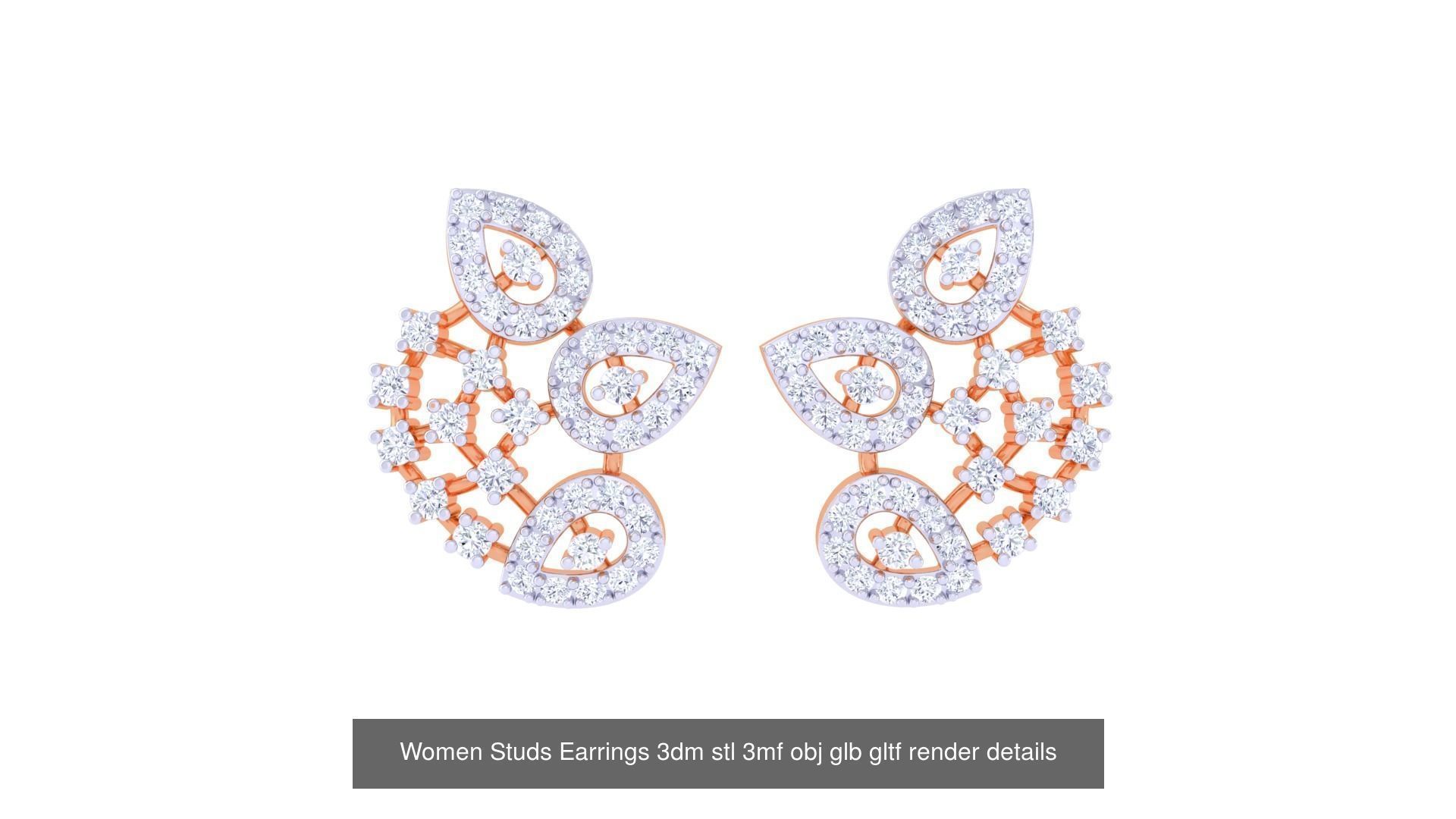 50 Women Studs Earrings 3dm stl 3mf obj glb gltf render details  3D Model Collection_11