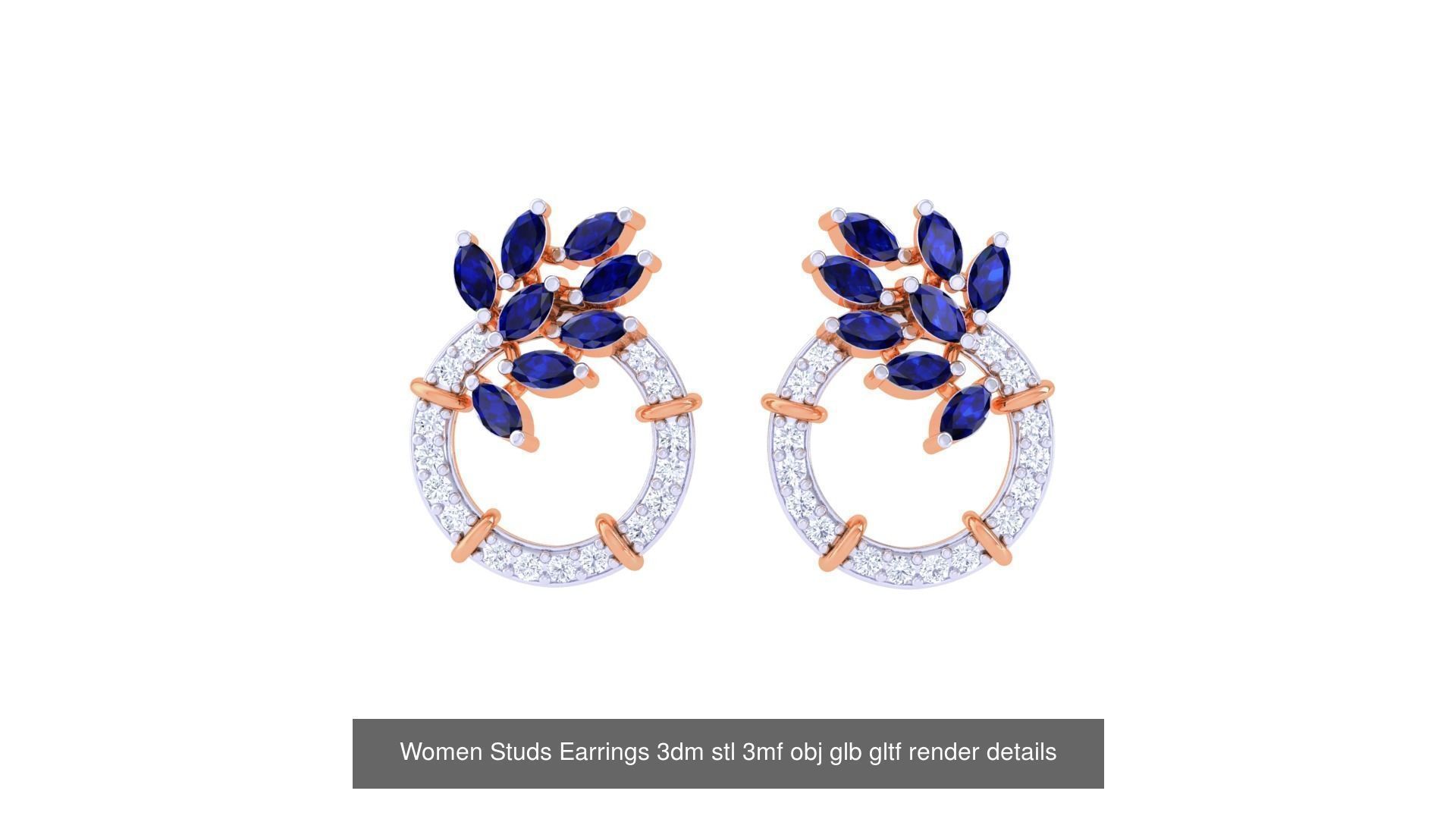 50 Women Studs Earrings 3dm stl 3mf obj glb gltf render details  3D Model Collection_50