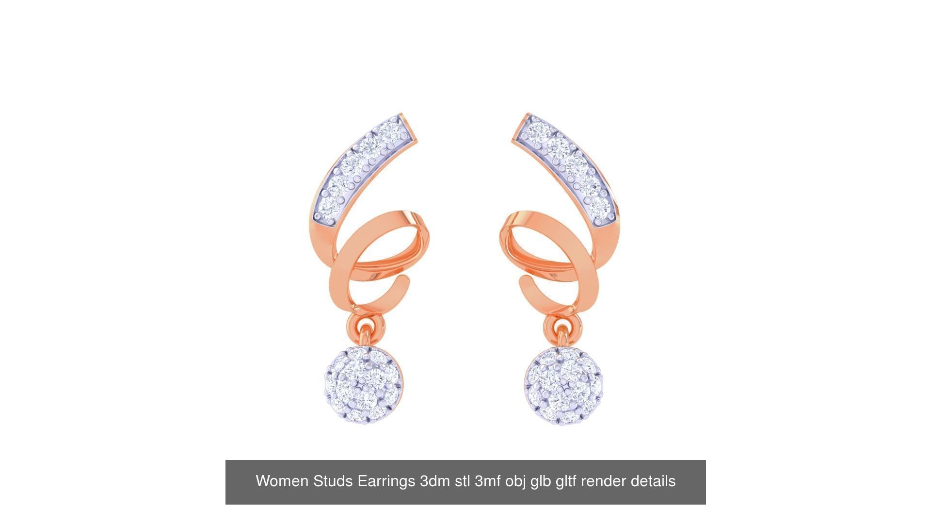 50 Women Studs Earrings 3dm stl 3mf obj glb gltf render details  3D Model Collection_42