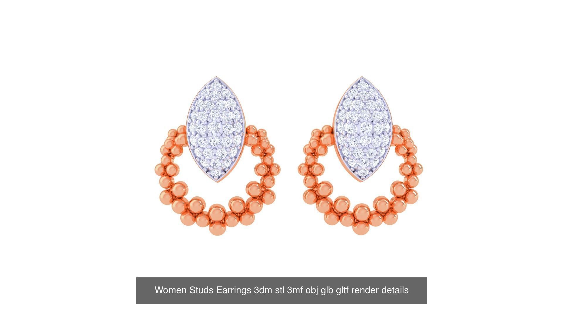 50 Women Studs Earrings 3dm stl 3mf obj glb gltf render details  3D Model Collection_14