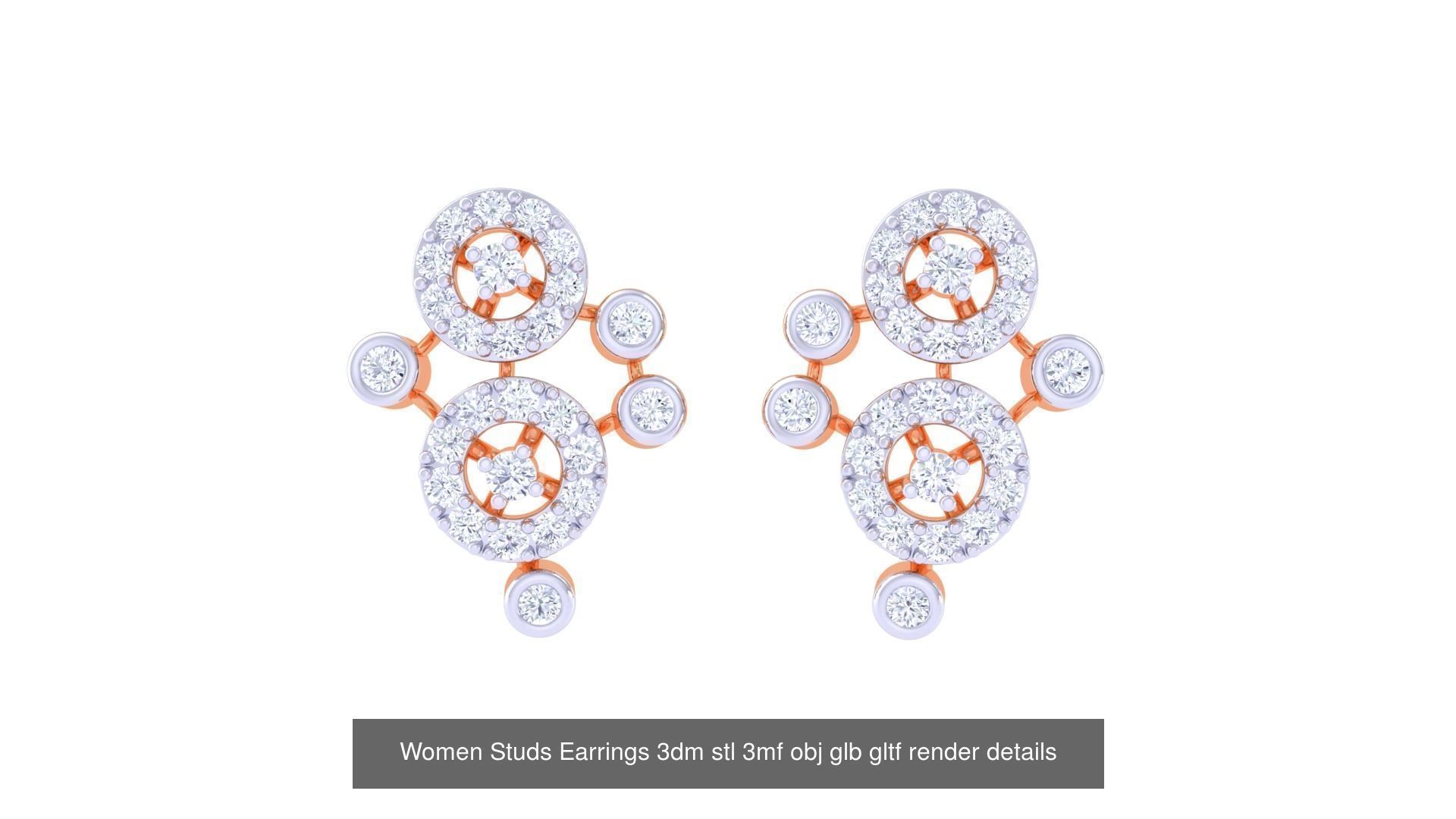 50 Women Studs Earrings 3dm stl 3mf obj glb gltf render details  3D Model Collection_12