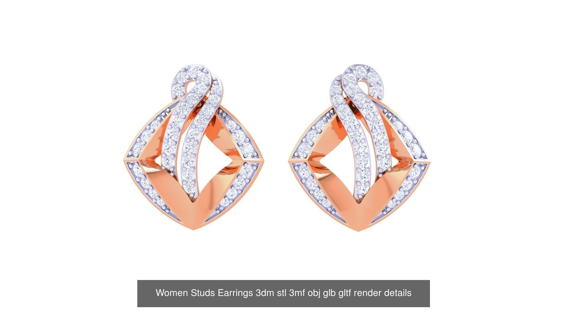 50 Women Studs Earrings 3dm stl 3mf obj glb gltf render details  3D Model Collection_39