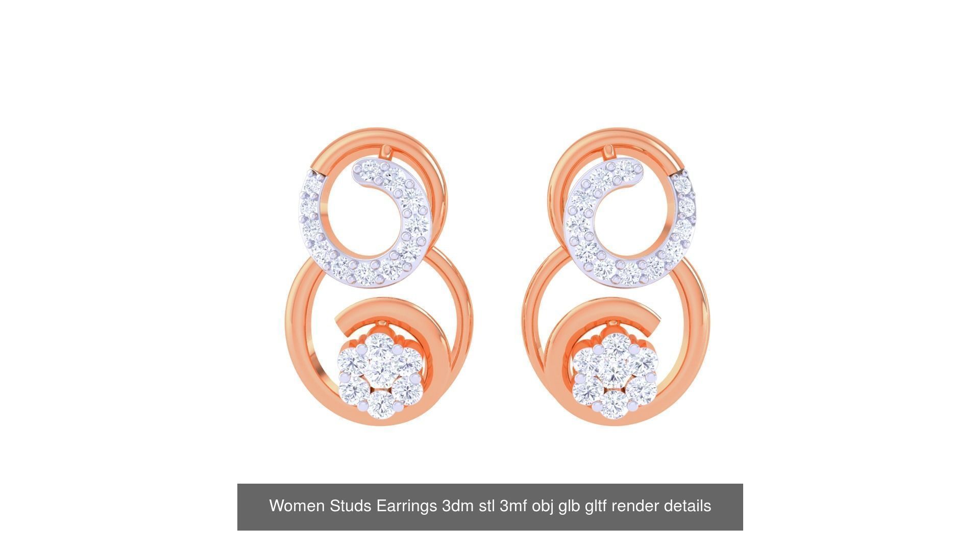 50 Women Studs Earrings 3dm stl 3mf obj glb gltf render details  3D Model Collection_6