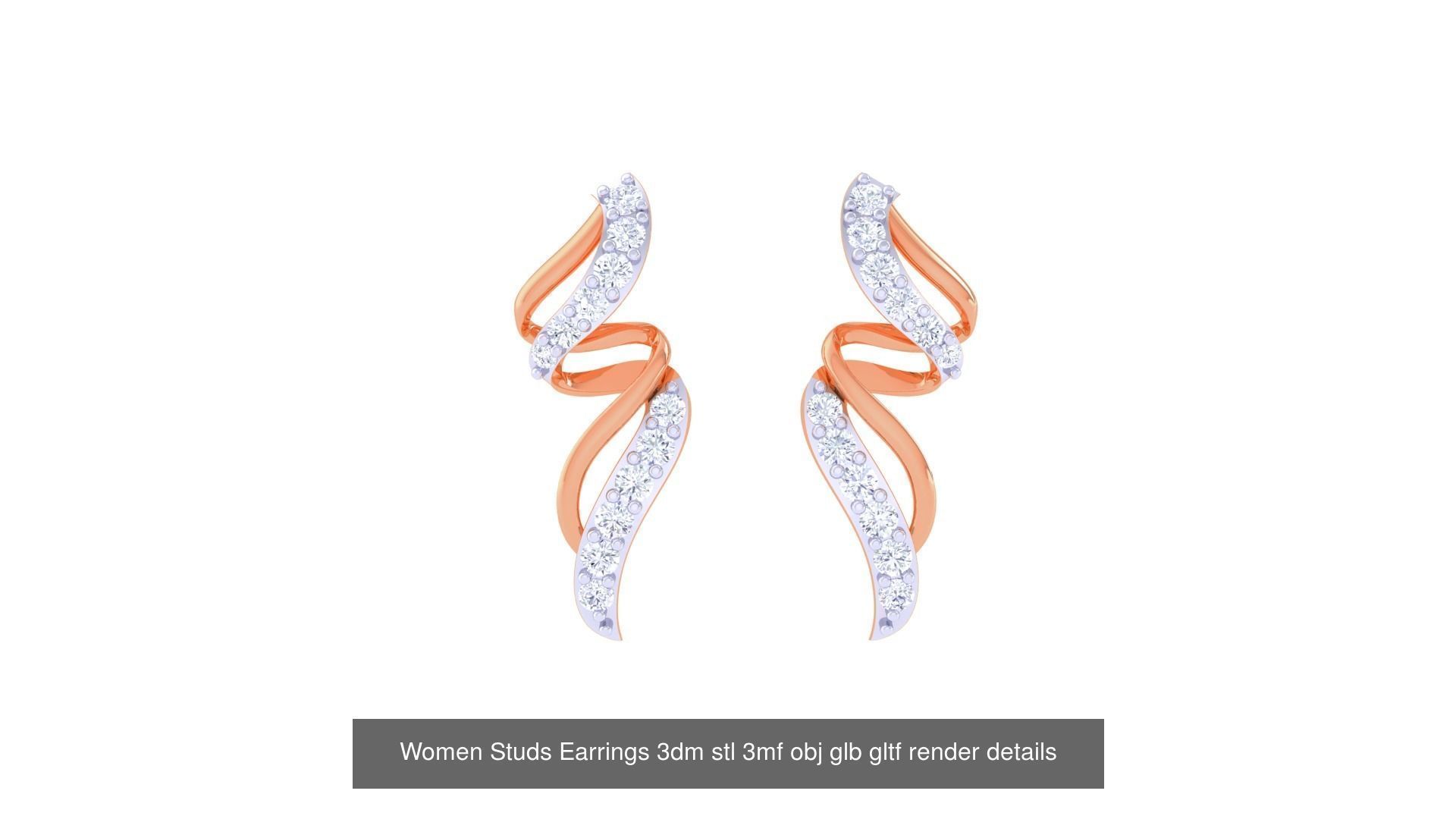 50 Women Studs Earrings 3dm stl 3mf obj glb gltf render details  3D Model Collection_25