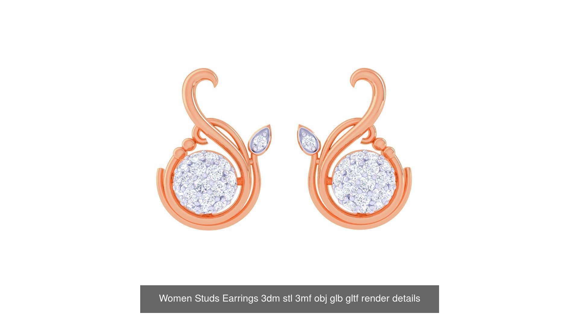 50 Women Studs Earrings 3dm stl 3mf obj glb gltf render details  3D Model Collection_31