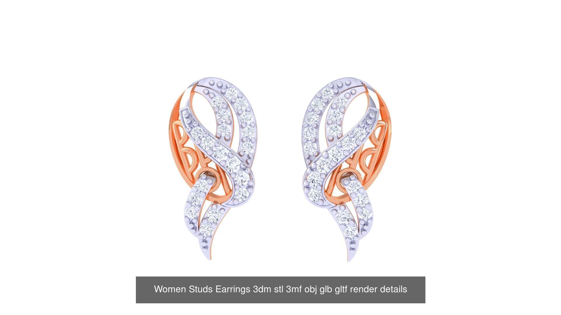 50 Women Studs Earrings 3dm stl 3mf obj glb gltf render details  3D Model Collection_40