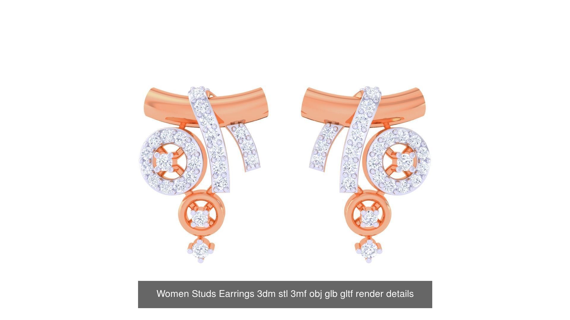 50 Women Studs Earrings 3dm stl 3mf obj glb gltf render details  3D Model Collection_7