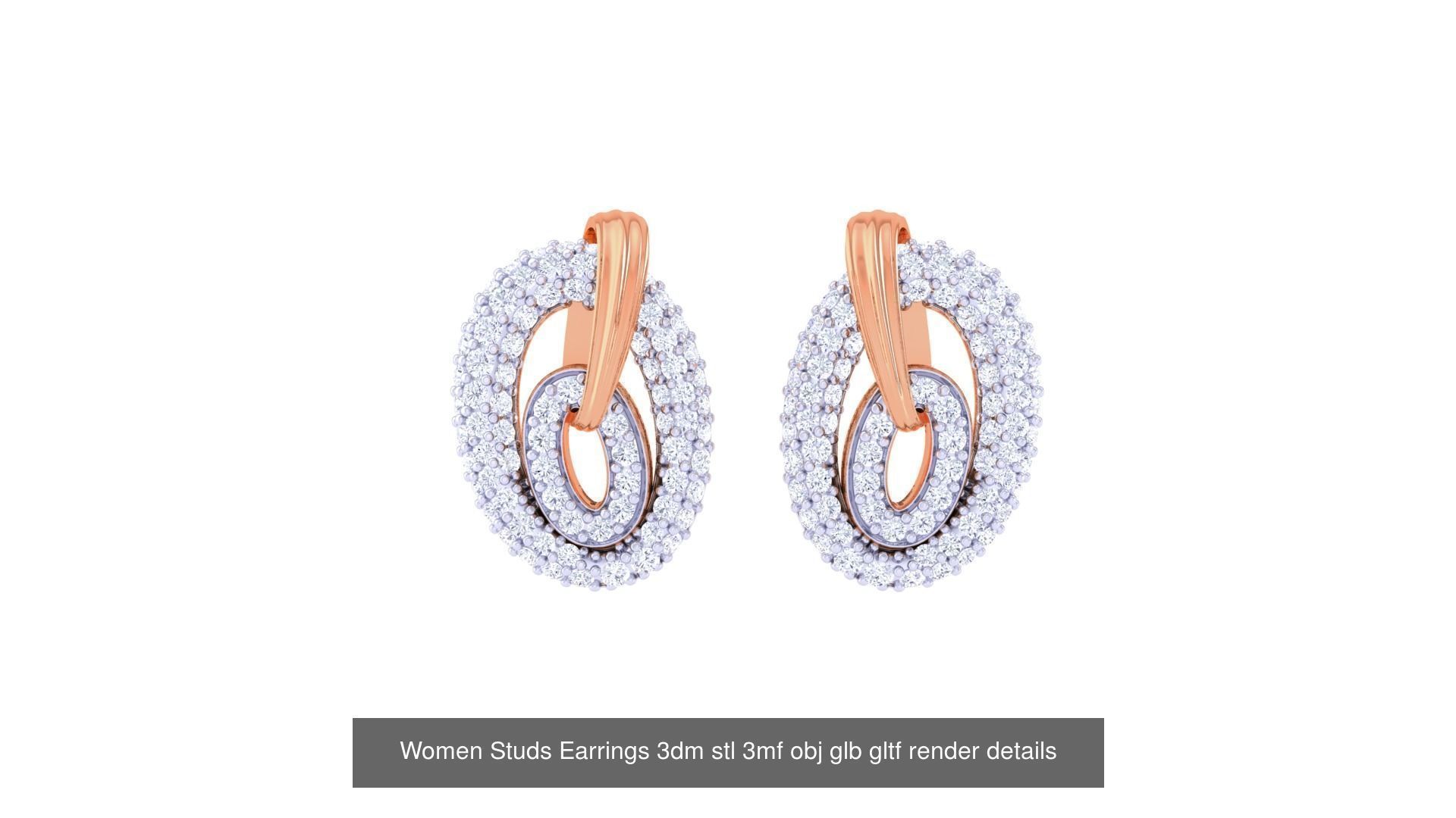 50 Women Studs Earrings 3dm stl 3mf obj glb gltf render details  3D Model Collection_19