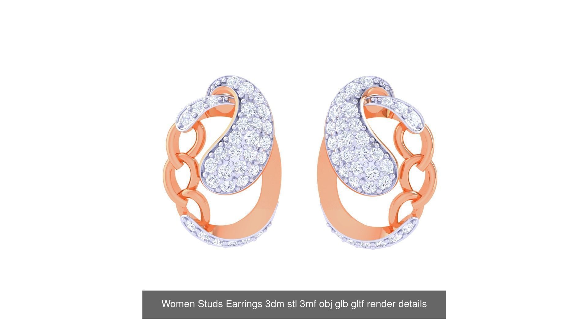 50 Women Studs Earrings 3dm stl 3mf obj glb gltf render details  3D Model Collection_20