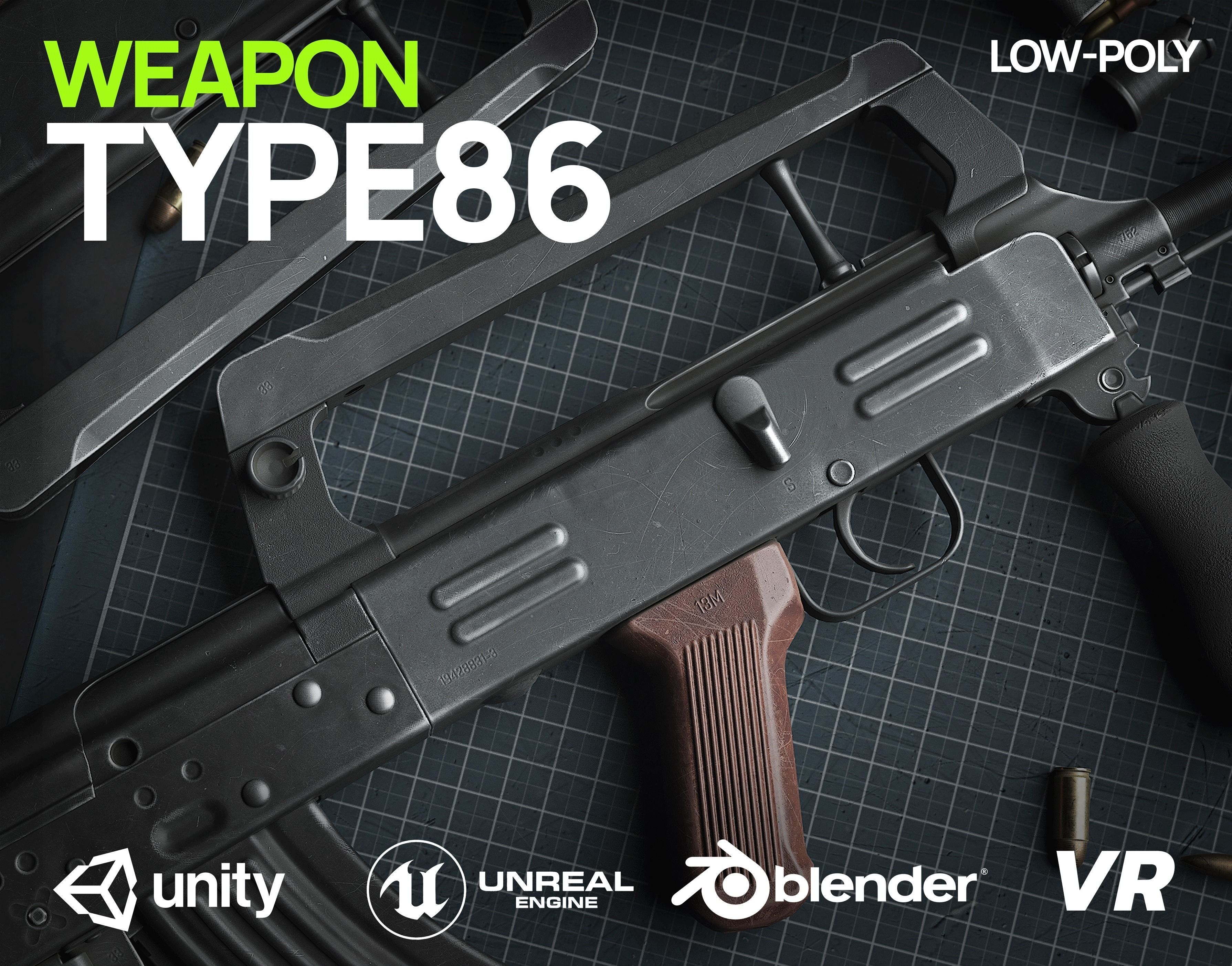 Norinco Type 86s - AK47-type bullpup - assault rifle Low-poly 3D model_1