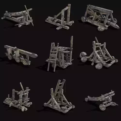 DESTROYED SIEGE ENGINE WAR MACHINES BUILDER COLLECTION PACK Low-poly 3D model