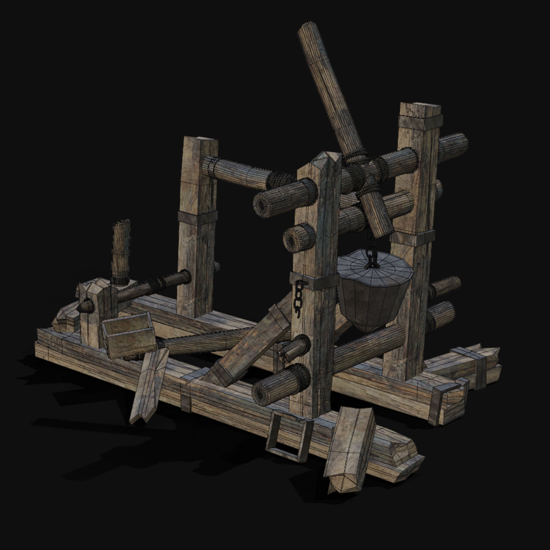 DESTROYED SIEGE ENGINE WAR MACHINES BUILDER COLLECTION PACK Low-poly 3D model_44
