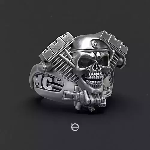 A man ring with a skull and a biker machine gun 3D print model