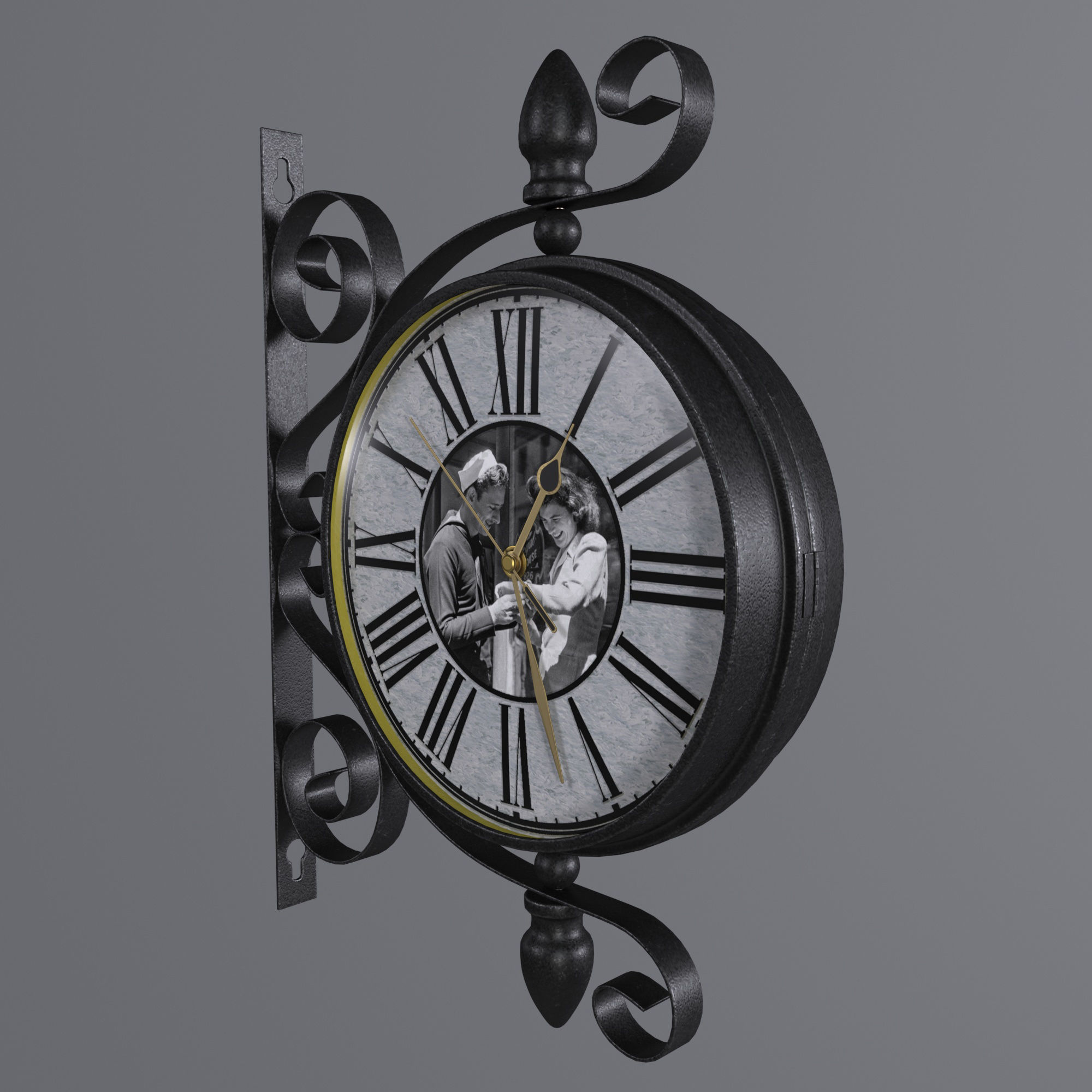 Double Sided Wall Clock 3D model_2