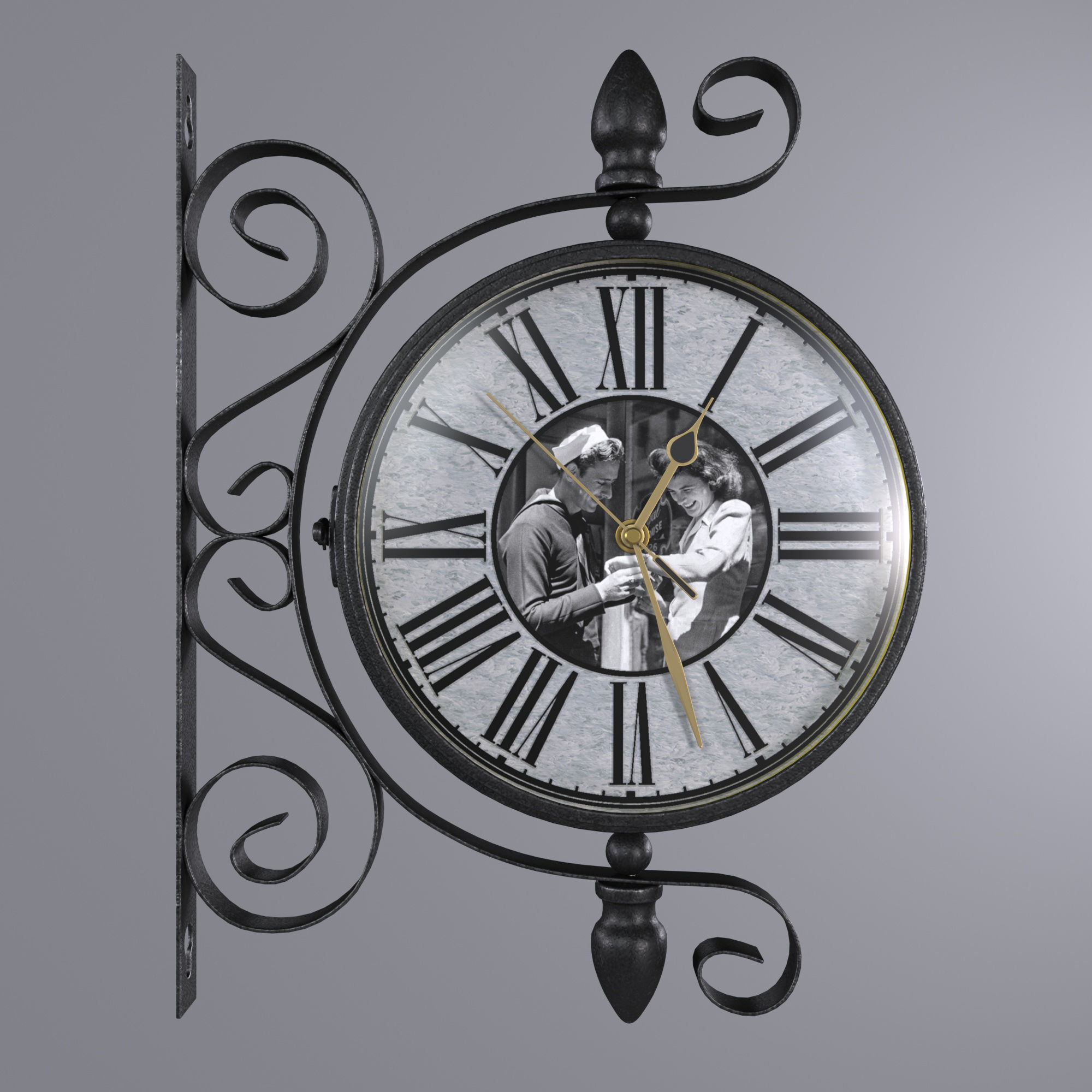 Double Sided Wall Clock 3D model_3