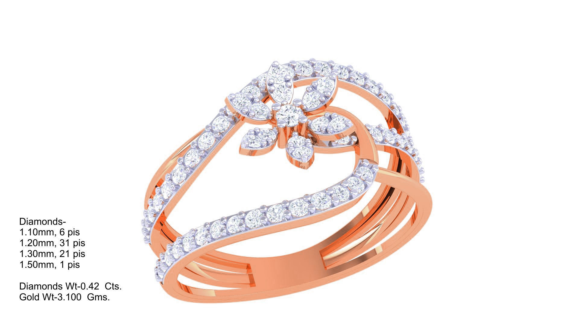 Plant Leaf Nature Theme Diamond Ring 3dm stl obj mtl glb gltf 3D print model_3