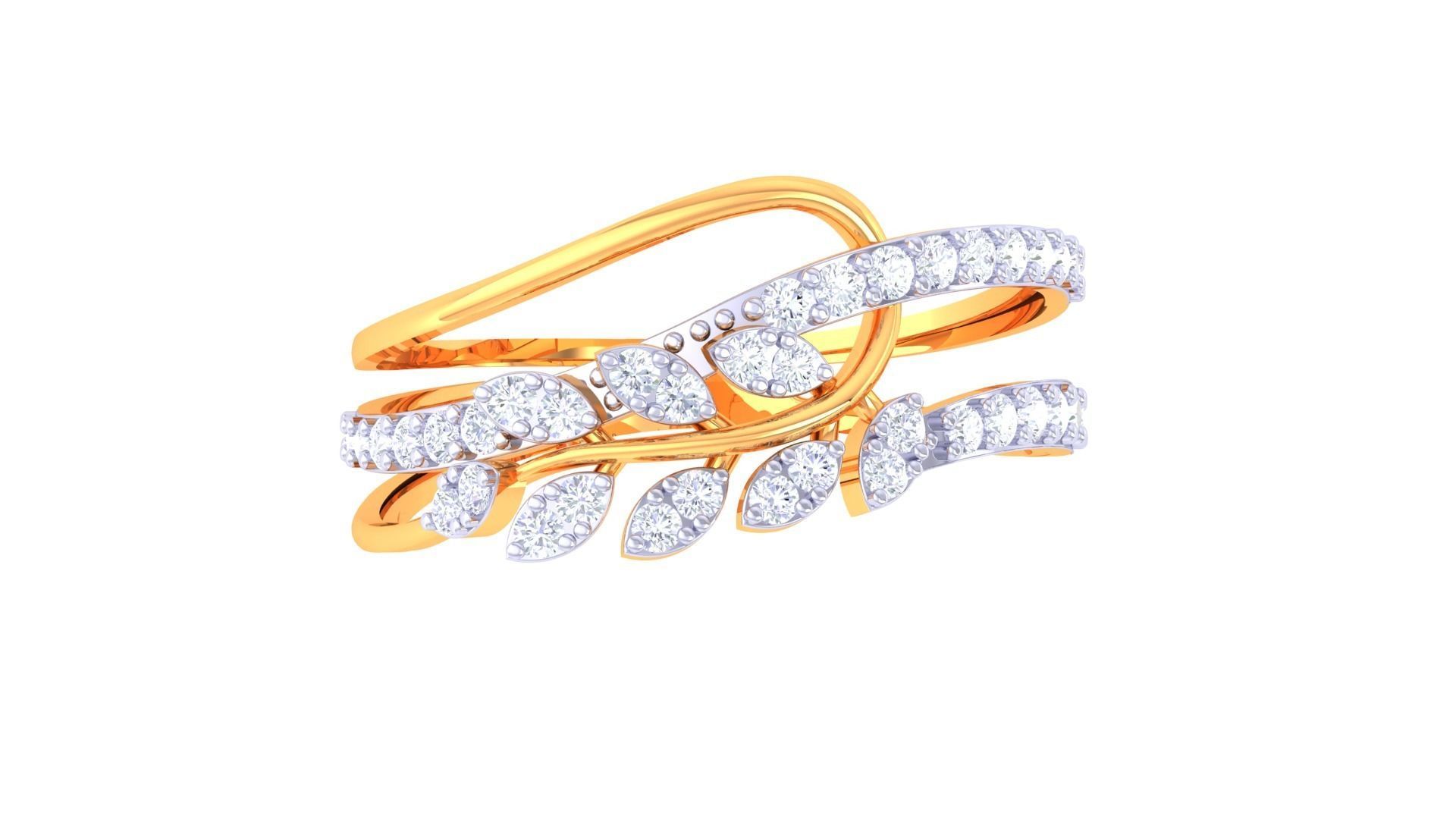 Plant Leaf Nature Theme Diamond Ring 3dm stl obj mtl glb gltf 3D print model_7