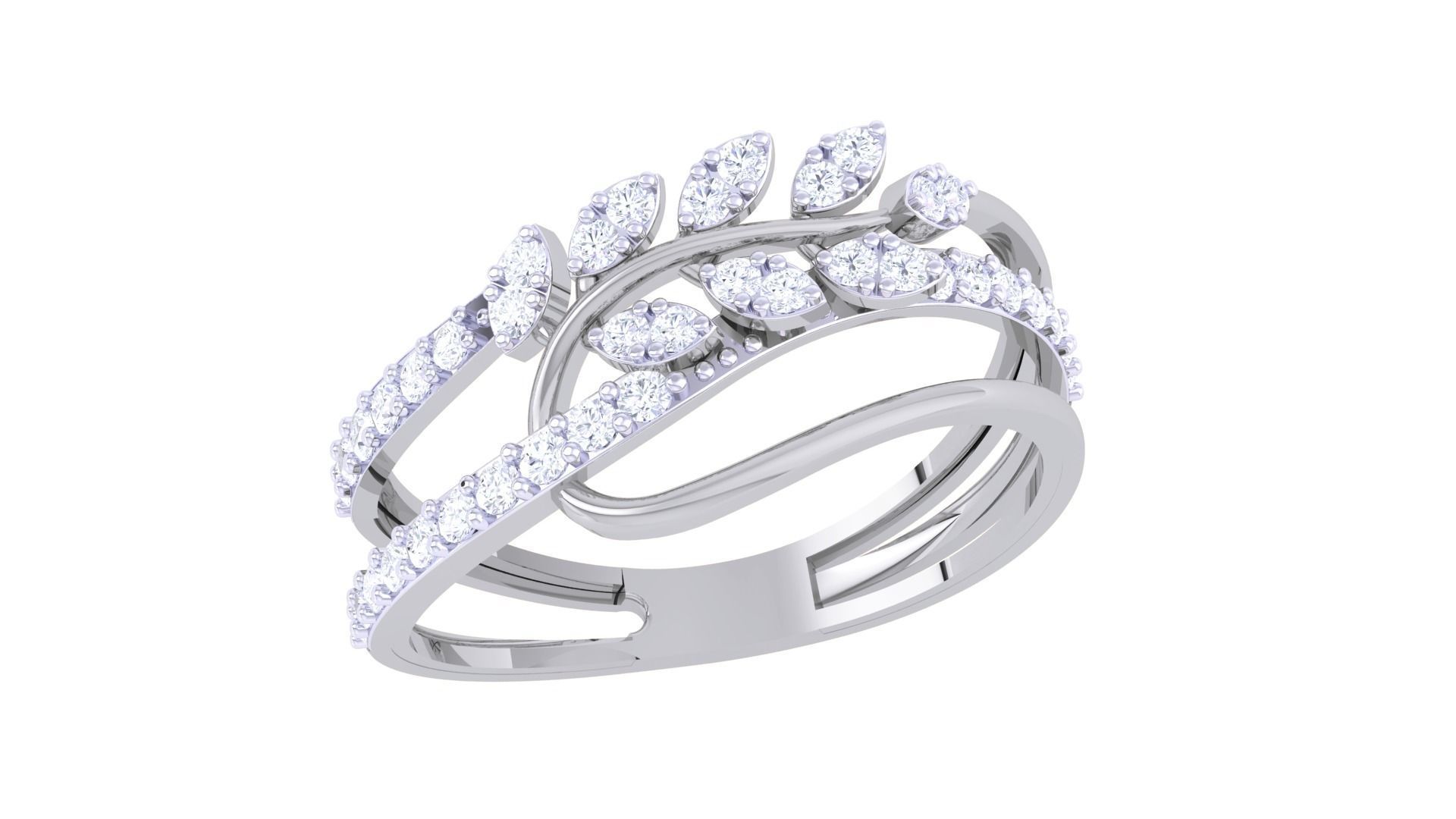 Plant Leaf Nature Theme Diamond Ring 3dm stl obj mtl glb gltf 3D print model_5