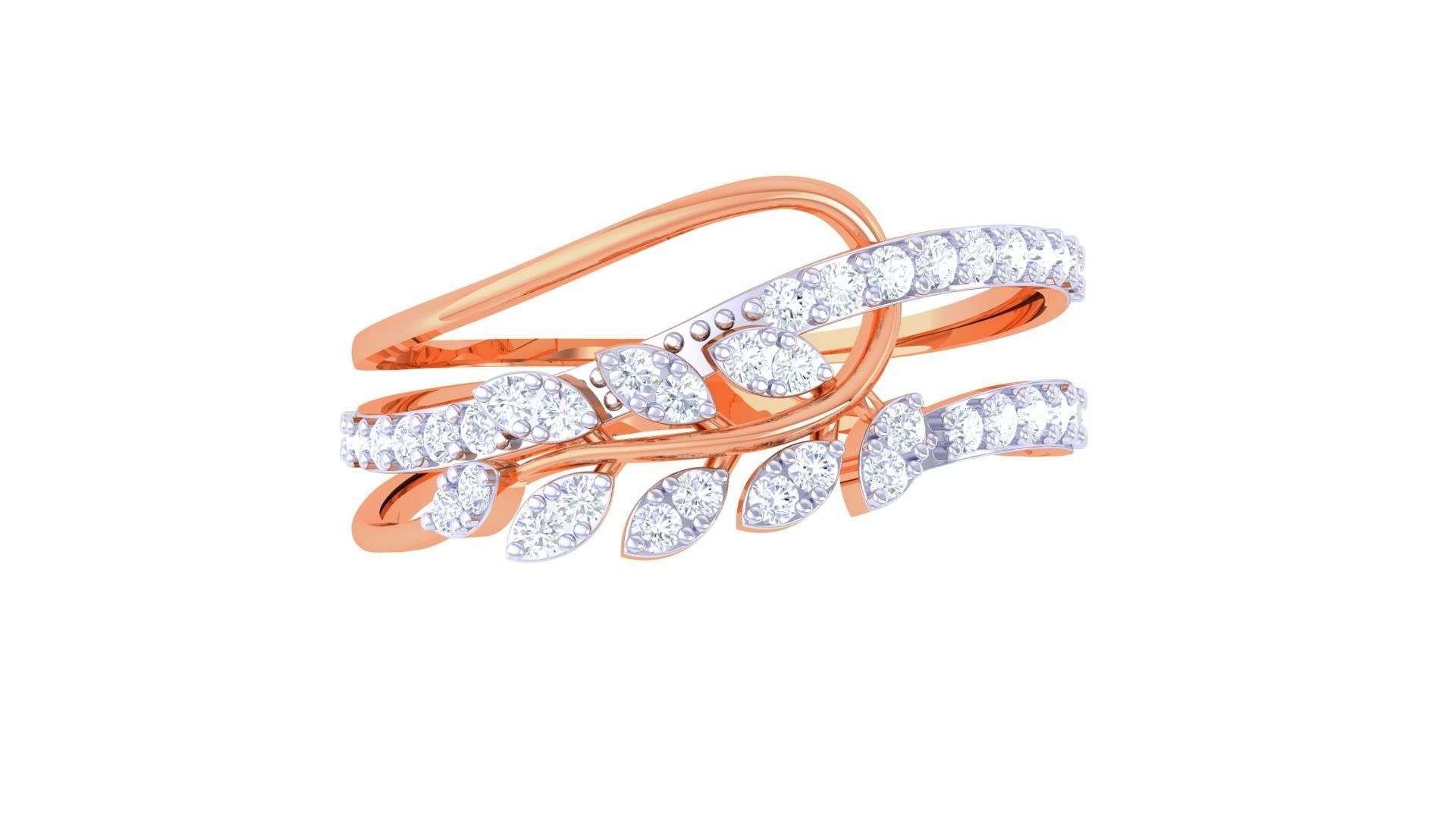 Plant Leaf Nature Theme Diamond Ring 3dm stl obj mtl glb gltf 3D print model_9